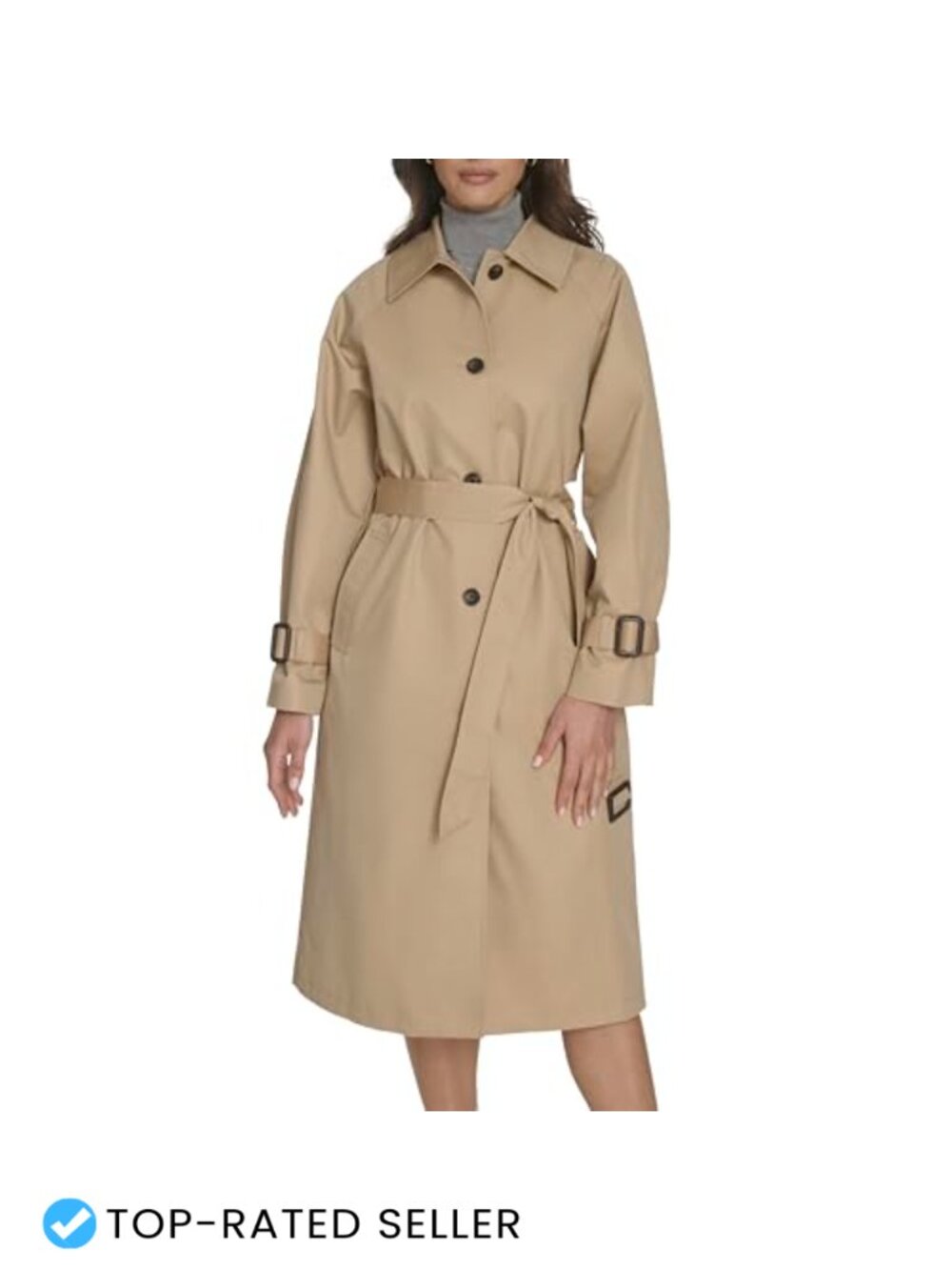 Cotton Polyester Trench Coat Long Sleeve Button Front Point Collar Lightweight